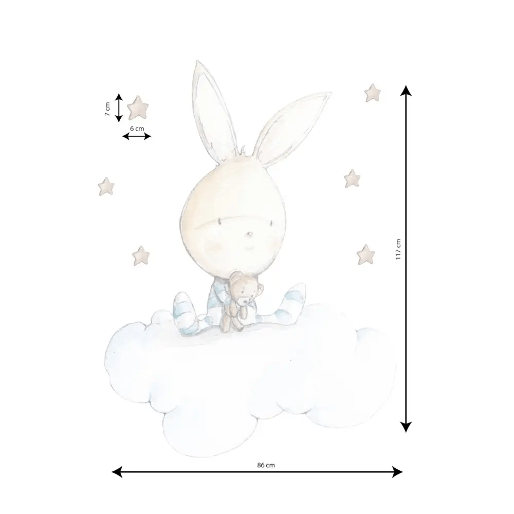 Vinilo de Tela Infantil - Conejo Sueños - BLUE DREAMS - Sueños de Cigueña 