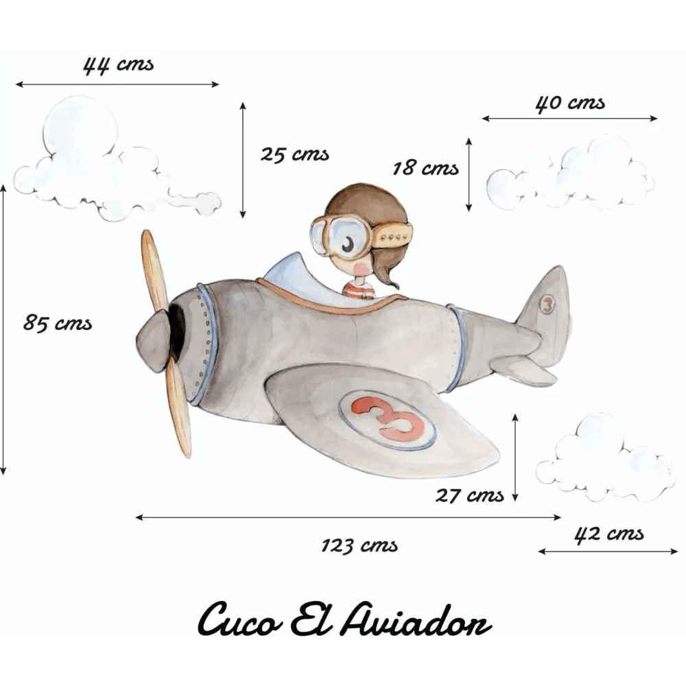 Vinilo de Tela Infantil CUCO AVIADOR - SUEÑOS DE CIGUEÑA - Sueños de Cigueña 