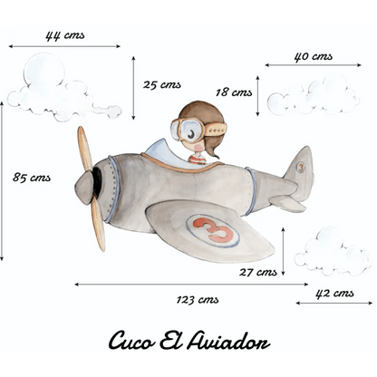 Vinilo de Tela Infantil CUCO AVIADOR - SUEÑOS DE CIGUEÑA - Sueños de Cigueña 