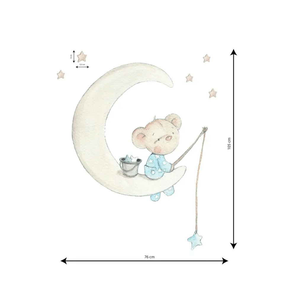 Vinilo de Tela Infantil Osito en la Luna - ON THE MOON - Sueños de Cigueña 