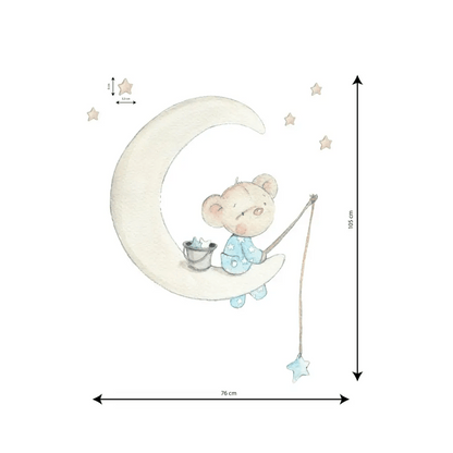 Vinilo de Tela Infantil Osito en la Luna - ON THE MOON - Sueños de Cigueña 