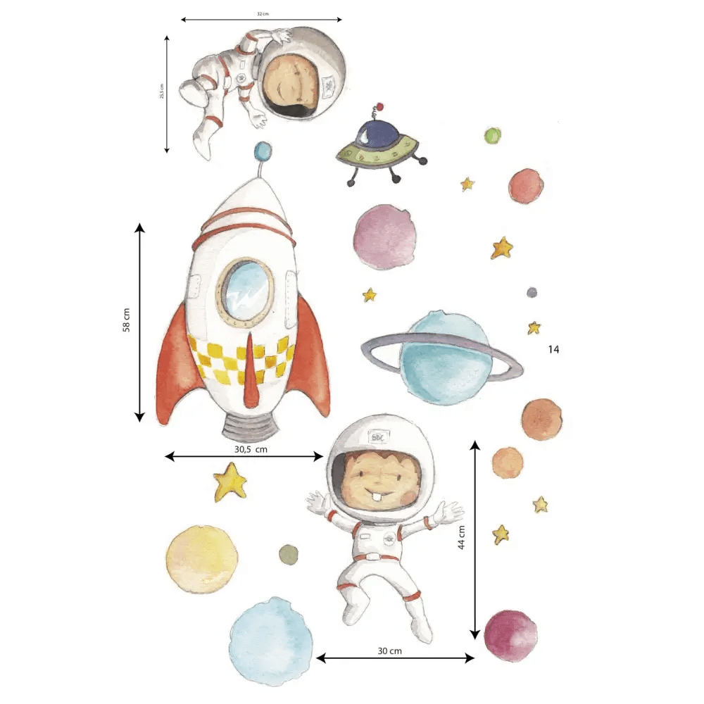 Vinilo de Tela Infantil PLANETAS y ASTRONAUTAS - SUEÑOS DE CIGUEÑA - Sueños de Cigueña 