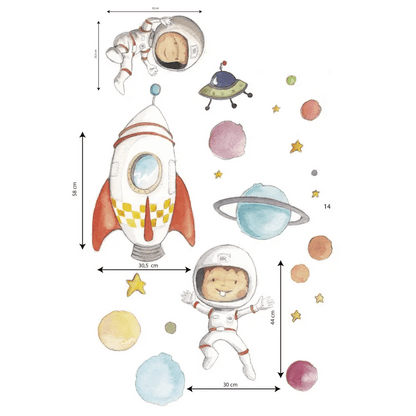 Vinilo de Tela Infantil PLANETAS y ASTRONAUTAS - SUEÑOS DE CIGUEÑA - Sueños de Cigueña 