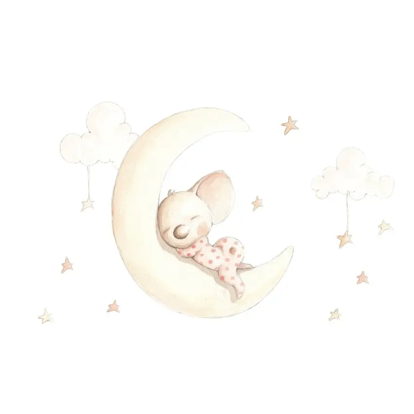 Vinilo de Tela Infantil SUEÑOS EN LA LUNA - Sueños de Cigueña 