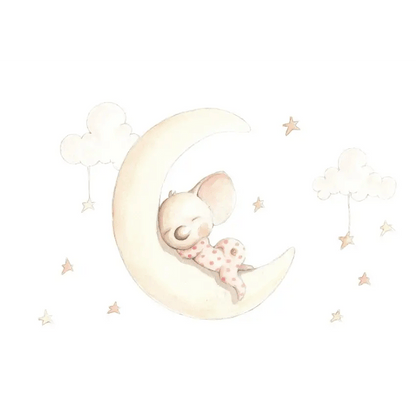 Vinilo de Tela Infantil SUEÑOS EN LA LUNA - Sueños de Cigueña 