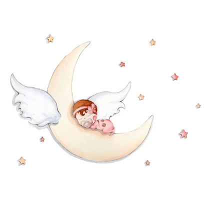 Vinilo Decorativo Infantil DURMIENDO EN LA LUNA - SUEÑOS DE CIGUEÑA - Sueños de Cigueña 