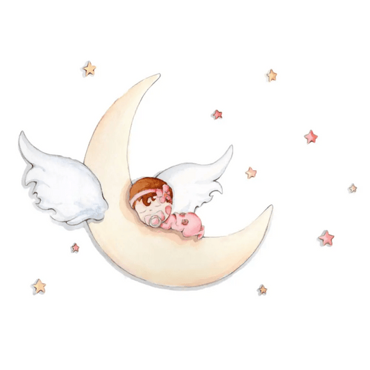 Vinilo Decorativo Infantil DURMIENDO EN LA LUNA - SUEÑOS DE CIGUEÑA - Sueños de Cigueña 