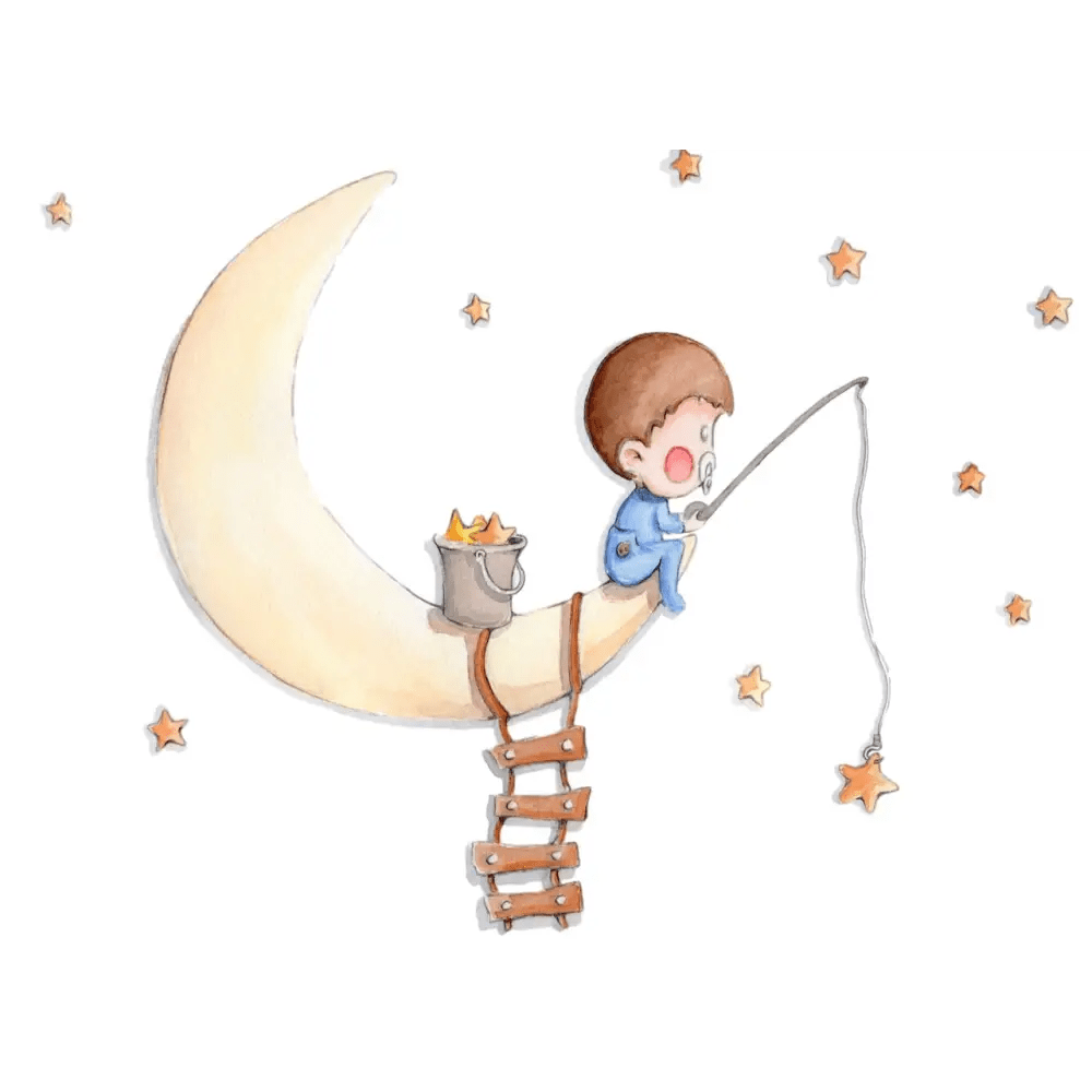 Vinilo Decorativo Infantil PESCANDO EN LA LUNA - Sueños de Cigueña 