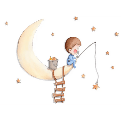 Vinilo Decorativo Infantil PESCANDO EN LA LUNA - Sueños de Cigueña 