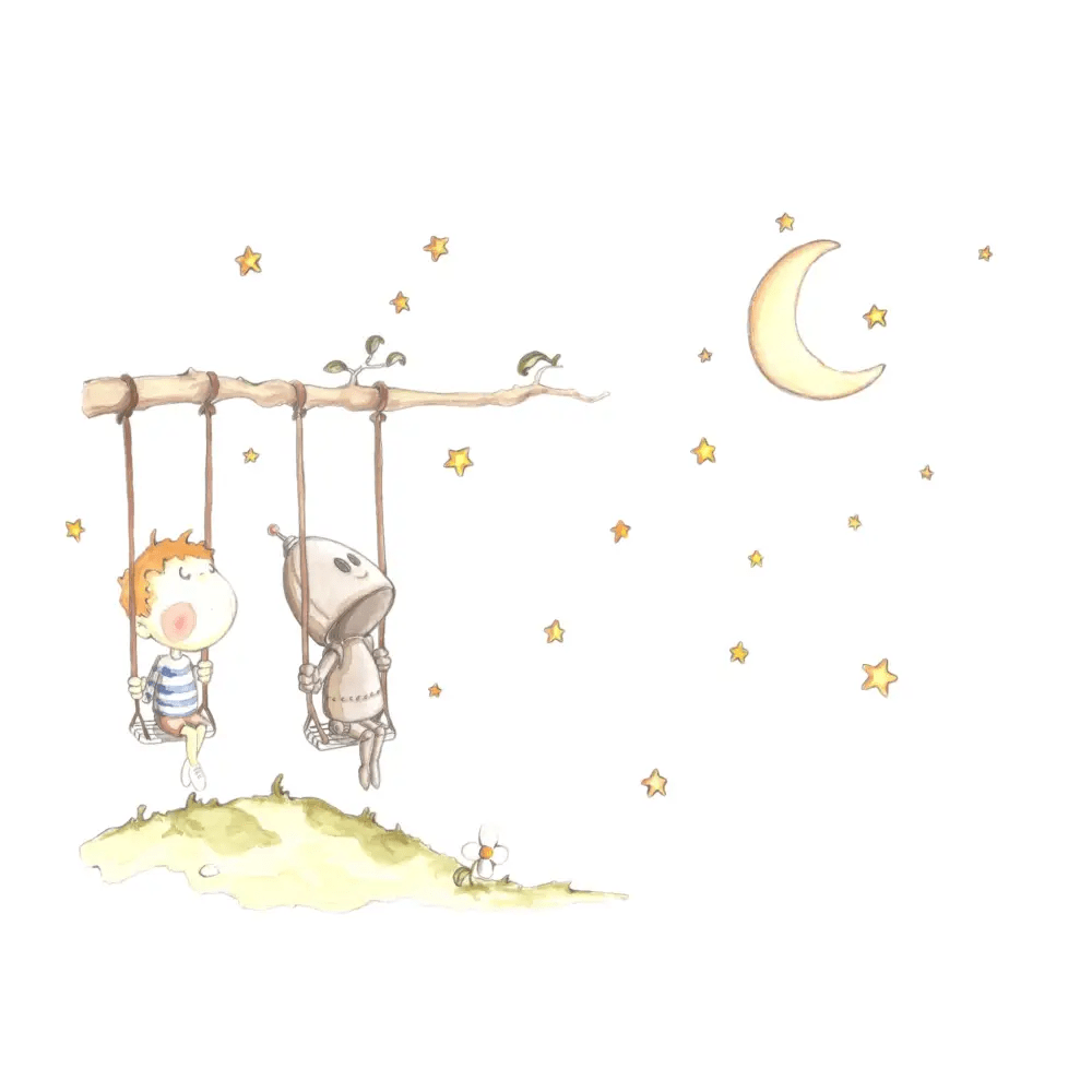 Vinilo Decorativo Infantil UN COLUMPIO, UN MUNDO - Sueños de Cigueña 