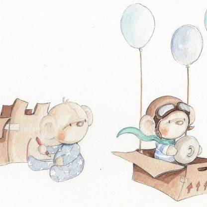 Vinilo Decorativo Infantil - una caja y globos A BOX - Sueños de Cigueña 
