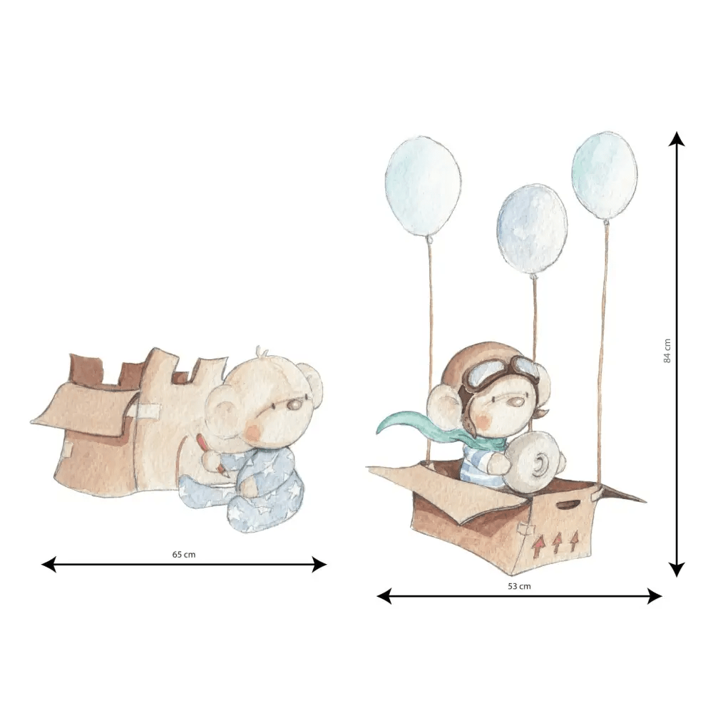 Vinilo Decorativo Infantil - una caja y globos A BOX - Sueños de Cigueña 