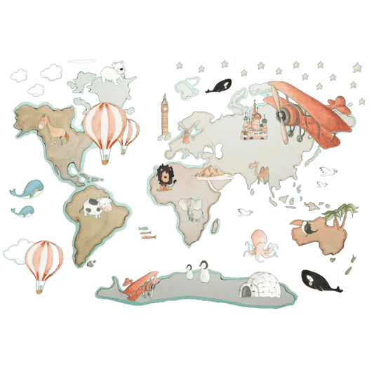 Vinilo Decorativo Infantil World Map XL GLOBOS 220x180cm - Sueños de Cigueña 