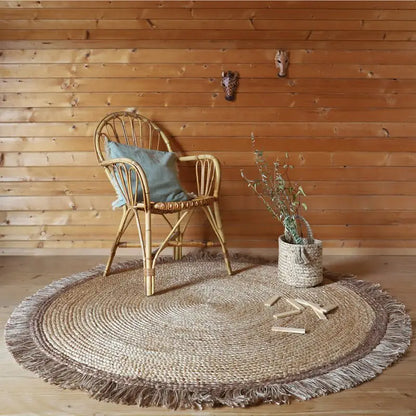THAR tapis jute rond avec franges - Sueños de Cigueña