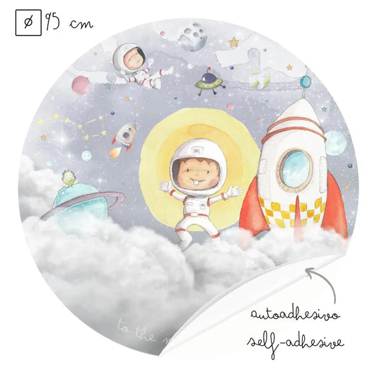 Vinilo Circle Ø95cm "ASTRONAUTAS" - Sueños de Cigueña 