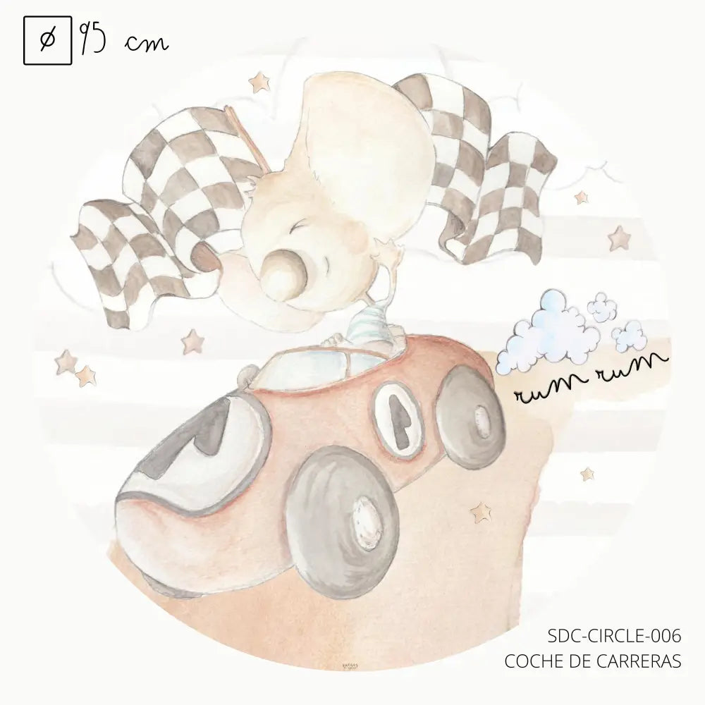 Vinilo Circle Ø95cm "COCHE DE CARRERAS" - Sueños de Cigueña 