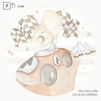 Vinilo Circle Ø95cm "COCHE DE CARRERAS" - Sueños de Cigueña 
