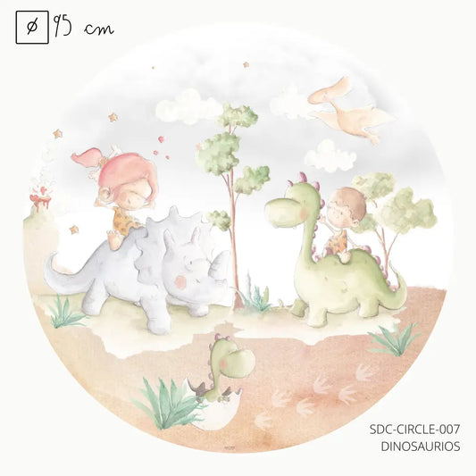 Vinilo Circle Ø95cm "DINOSAURIOS" - Sueños de Cigueña 