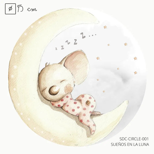 Vinilo Circle Ø95cm "SUEÑOS EN LA LUNA" - Sueños de Cigueña 