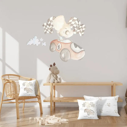 Vinilo de Tela Infantil COCHE DE CARRERAS - SUEÑOS DE CIGUEÑA Vinilo Decorativo Infantil COCHE DE CARRERAS - Sueños