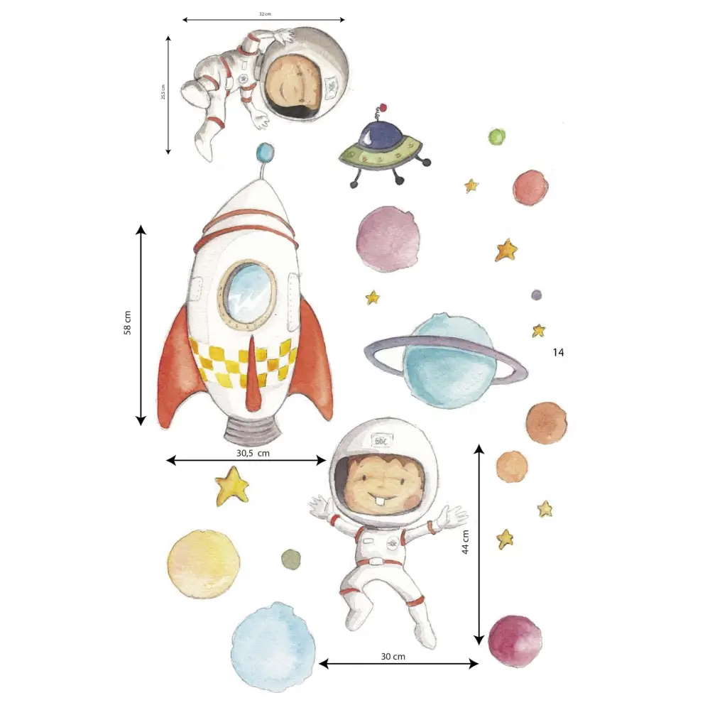 Vinilo Decorativo Infantil PLANETS - ASTRONAUTAS - Sueños de Cigueña