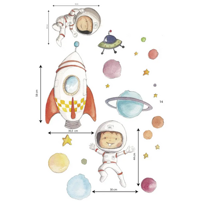 Vinilo Decorativo Infantil PLANETS - ASTRONAUTAS - Sueños de Cigueña
