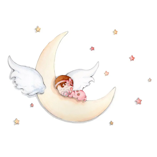 Vinilo Decorativo Infantil DURMIENDO EN LA LUNA - Sueños de Cigueña