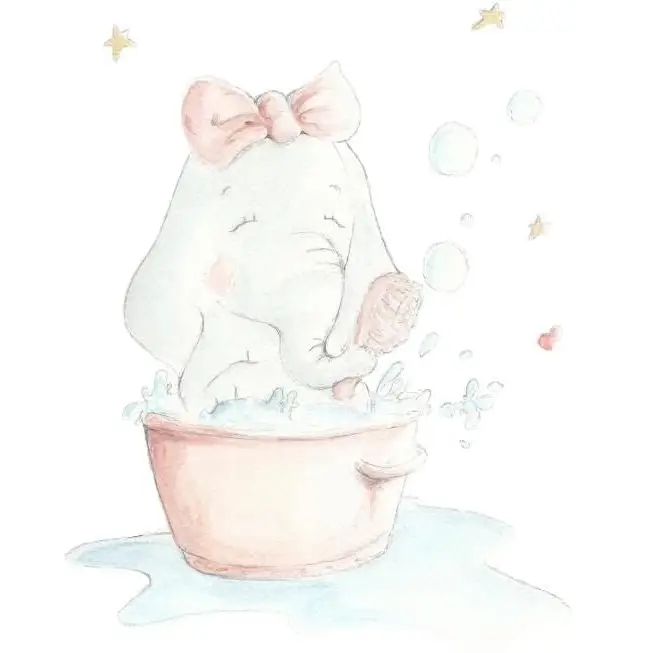 Vinilo Decorativo Infantil ELEFANTA AL BAÑO - Sueños de Cigueña