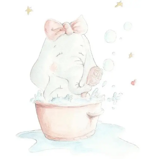 Vinilo Decorativo Infantil ELEFANTA AL BAÑO - Sueños de Cigueña