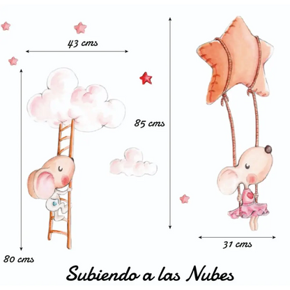 Vinilo Decorativo Infantil SUBIENDO A LAS NUBES - Sueños de Cigueña