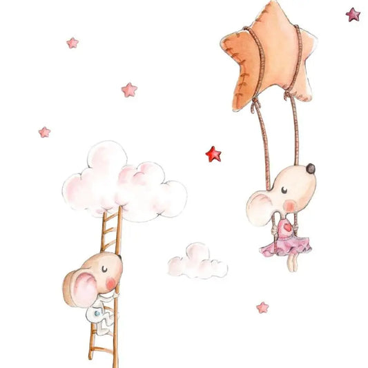 Vinilo Decorativo Infantil SUBIENDO A LAS NUBES - Sueños de Cigueña