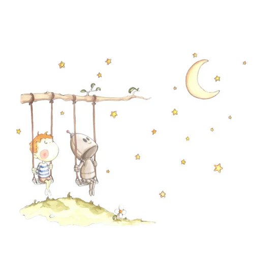Vinilo Decorativo Infantil UN COLUMPIO, UN MUNDO - Sueños de Cigueña