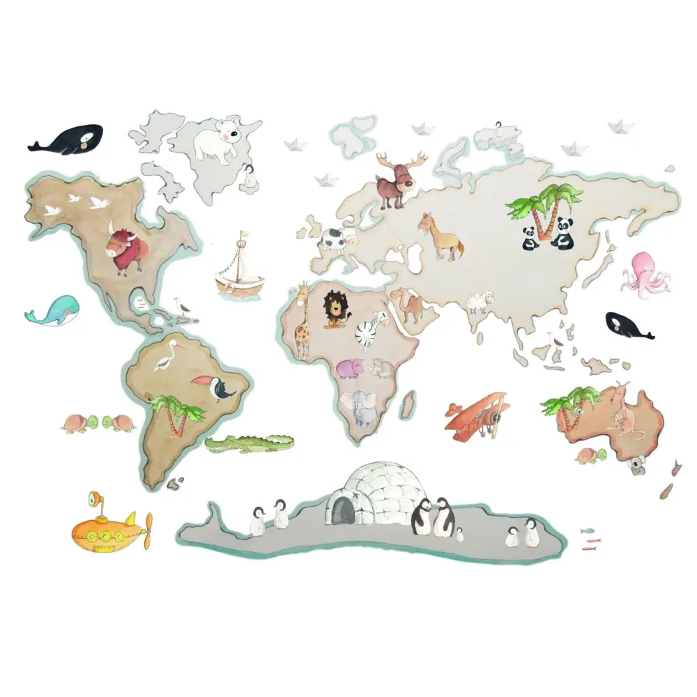 Vinilo Decorativo Infantil World Map L 180x120cm - Sueños de Cigueña