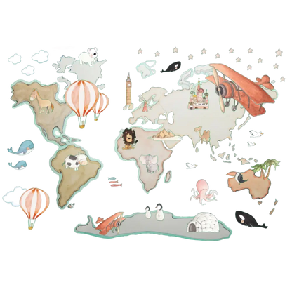 Vinilo Decorativo Infantil World Map XL GLOBOS 220x180cm - Sueños de Cigueña 