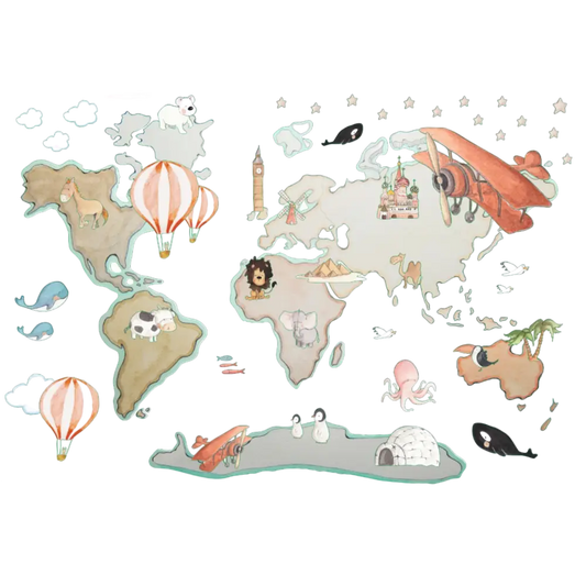 Vinilo Decorativo Infantil World Map XL GLOBOS 220x180cm - Sueños de Cigueña 