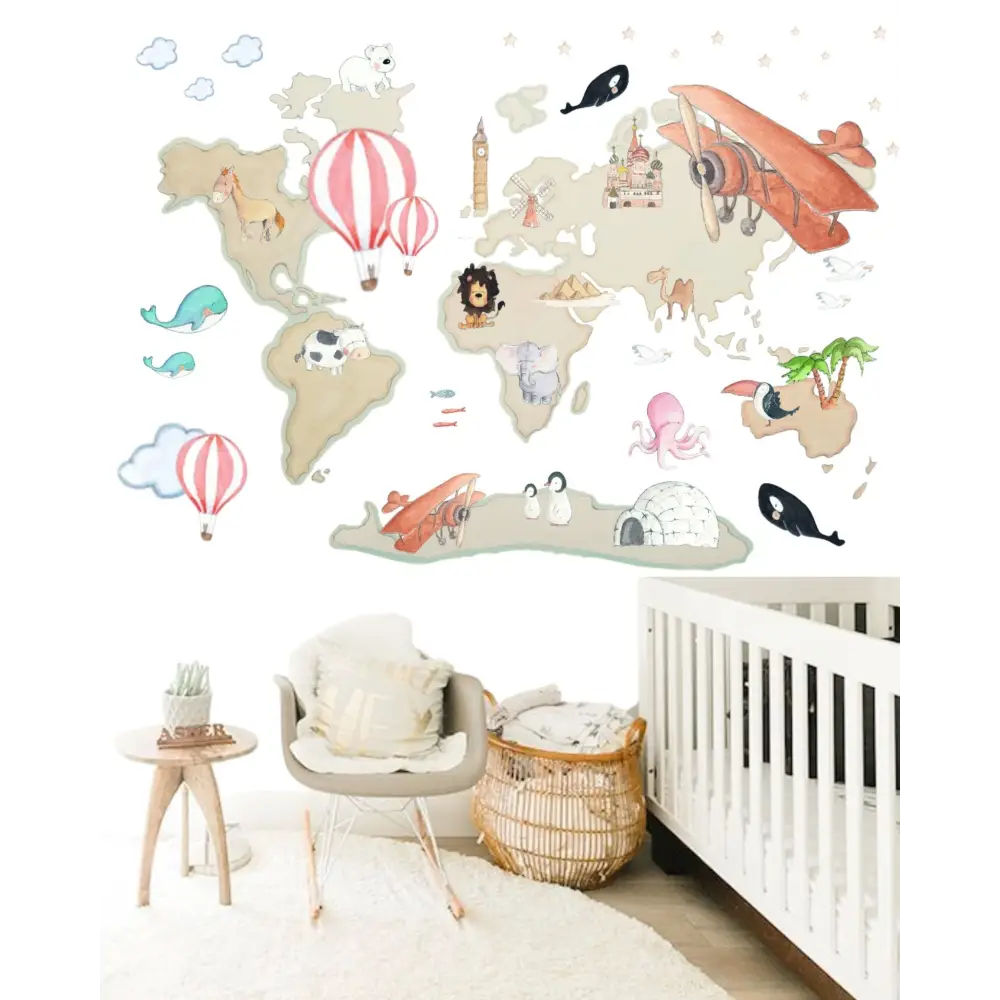 Vinilo Decorativo Infantil World Map XL GLOBOS 220x180cm - Sueños de Cigueña
