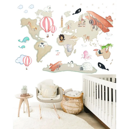 Vinilo Decorativo Infantil World Map XL GLOBOS 220x180cm - Sueños de Cigueña