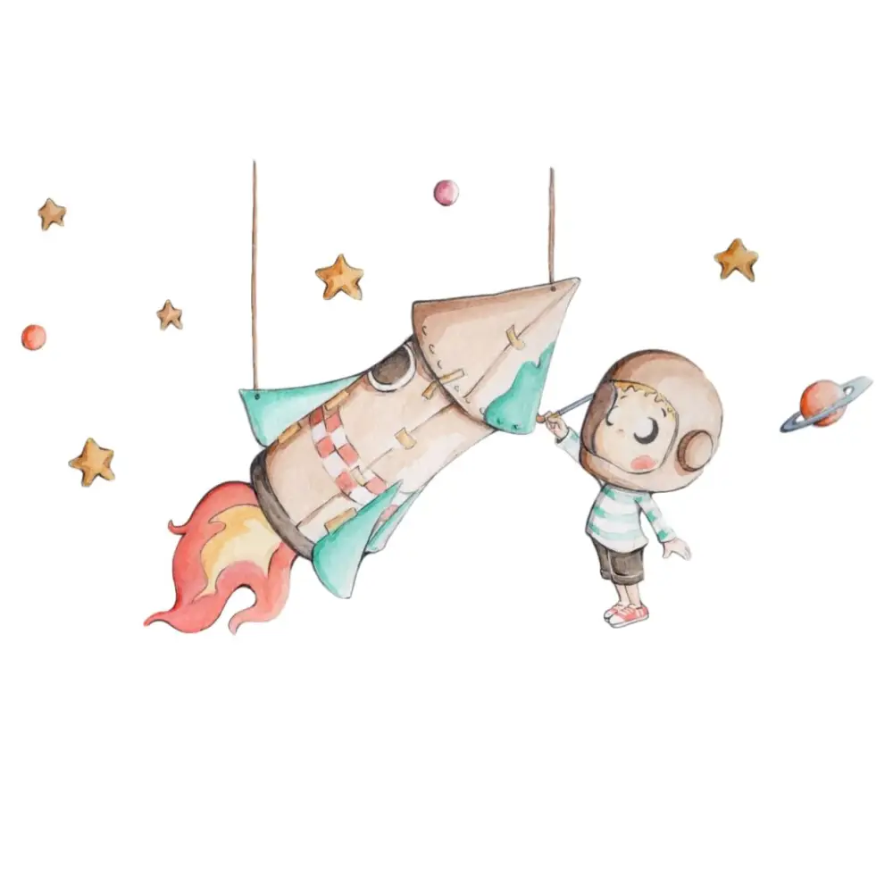 Vinilo Decorativo Infantil COHETE DE PAPEL - Sueños de Cigueña