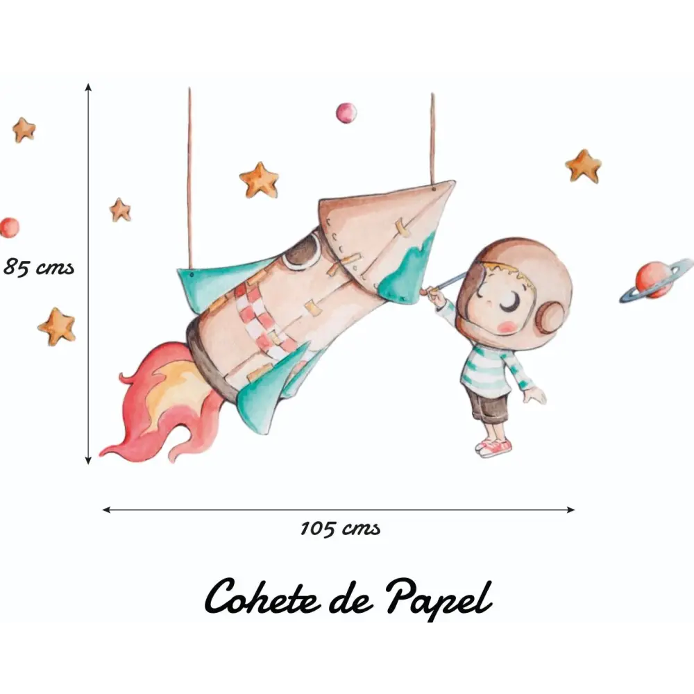 Vinilo Decorativo Infantil COHETE DE PAPEL - Sueños de Cigueña