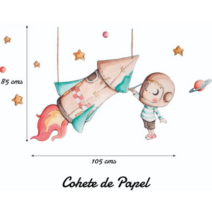 Vinilo Decorativo Infantil COHETE DE PAPEL - Sueños de Cigueña
